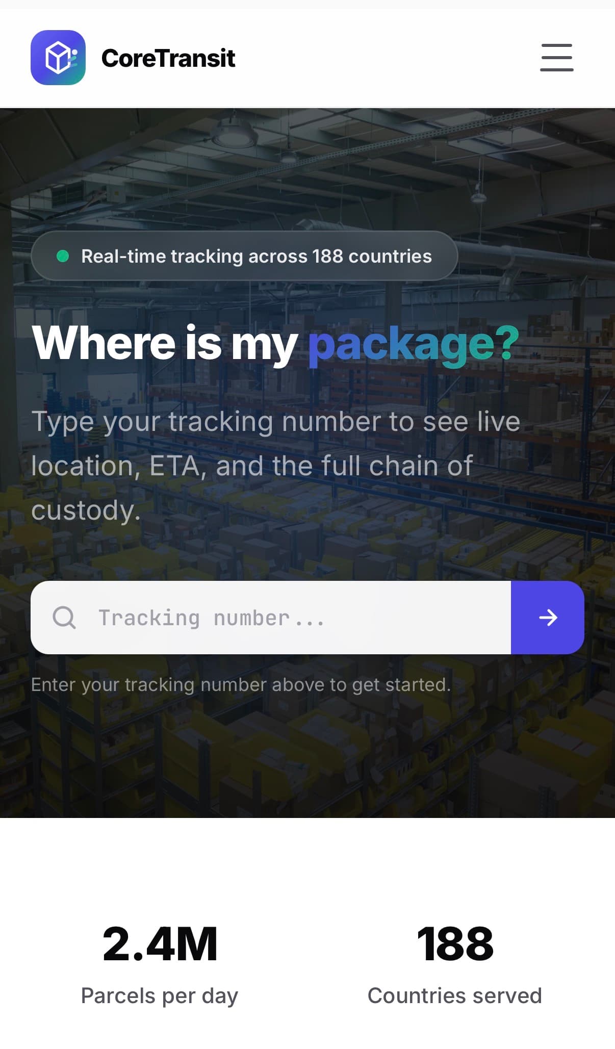 CoreTransit — live product screenshot
